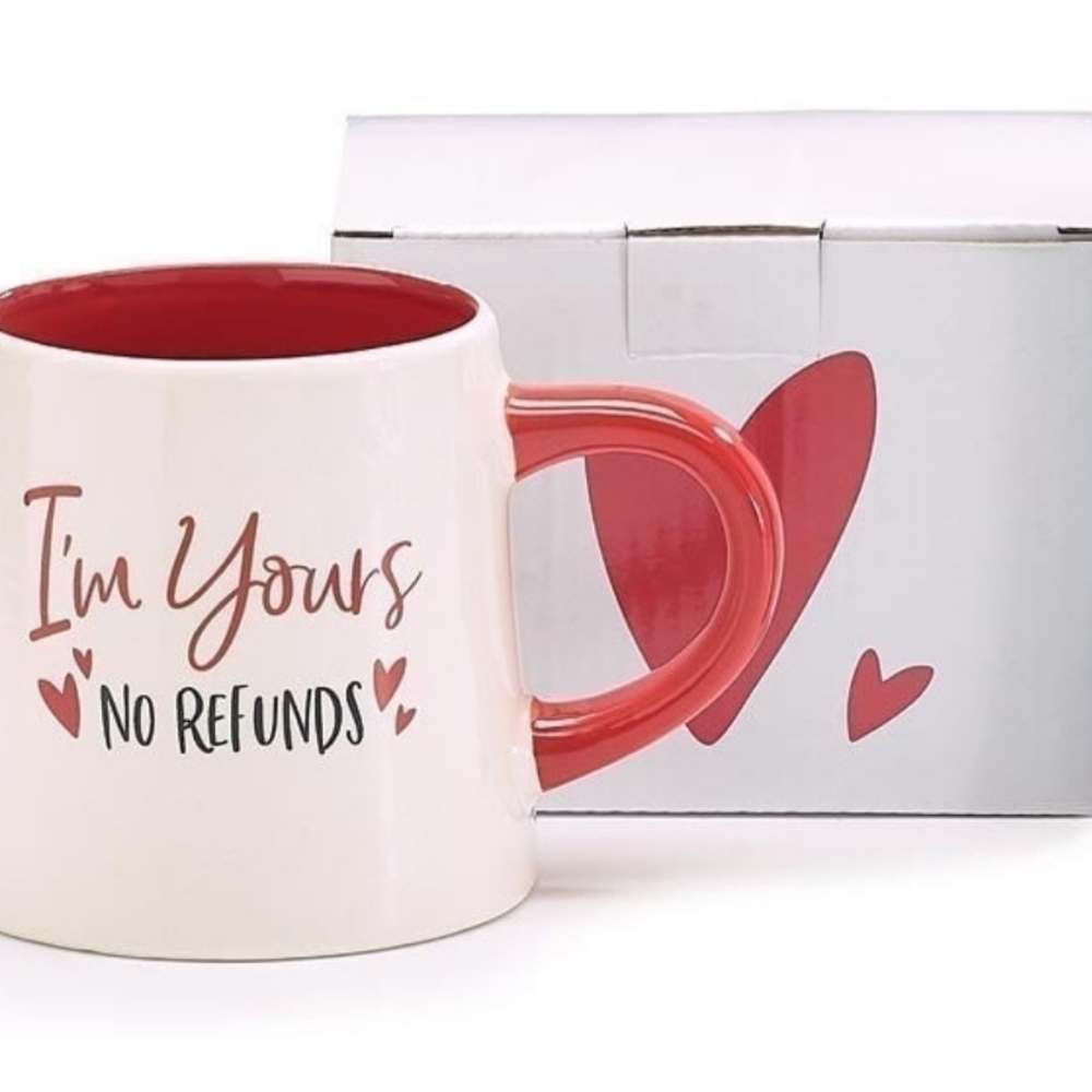 Ceramic Mug Im Yours No Refunds 18 Ounce White Red Gift Boxed